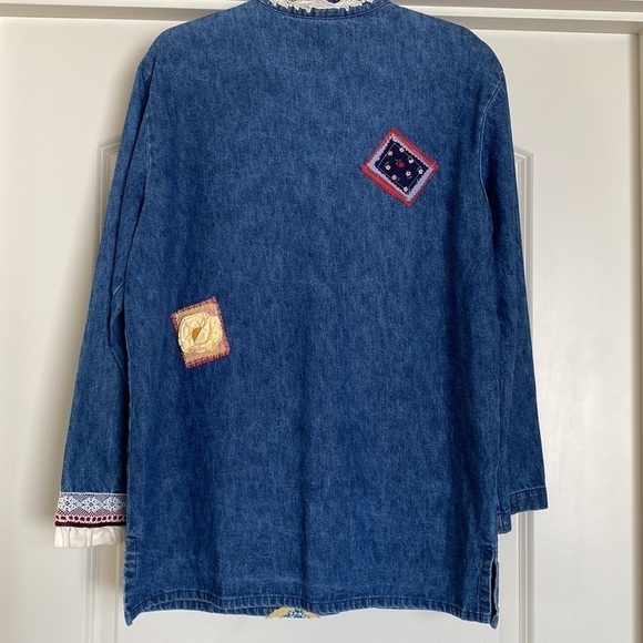 Coldwater Creek Patchwork denim jacket Womens M Overshirt Barn chore Tunic - Picture 2 of 14
